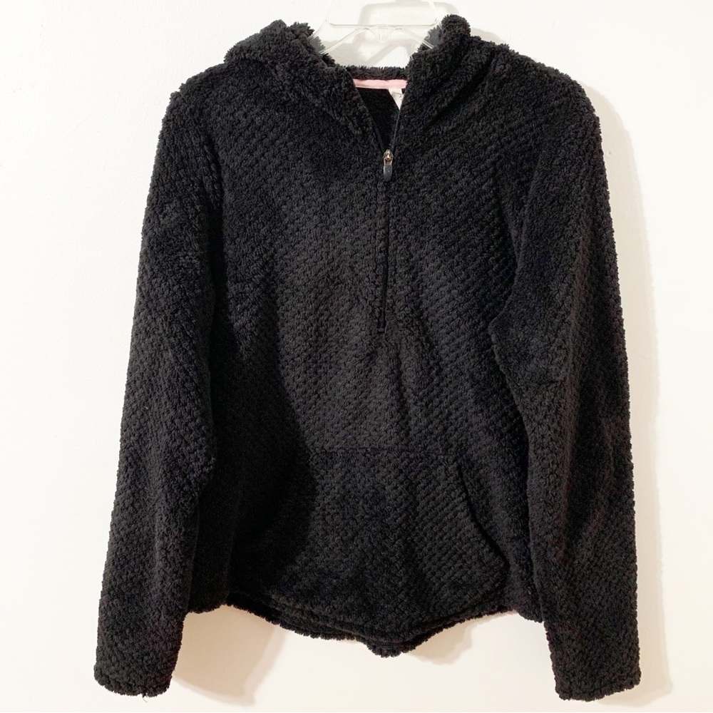 Tek Gear Long Sleeve 1/4 Zip Pullover Hooded Fleece Jacket Side Vents Black ⬛️